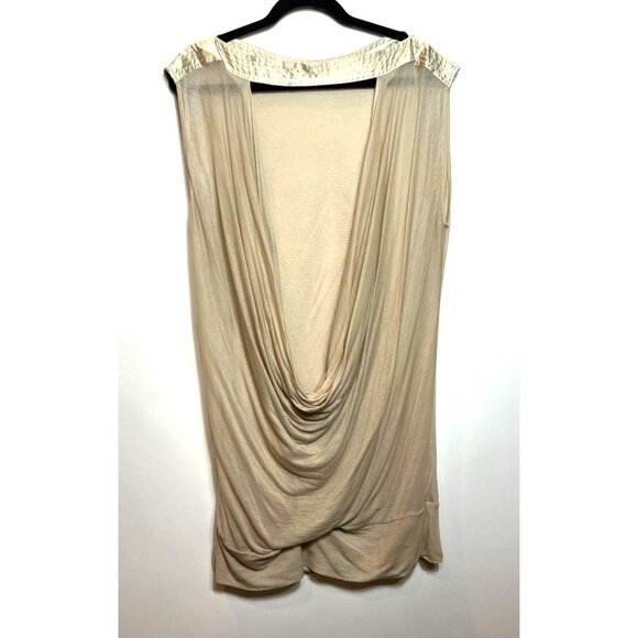 Marciano Gold Beige Sheer Draped Open Back Silk Tunic Top Silk Neckline Medium - Picture 4 of 8